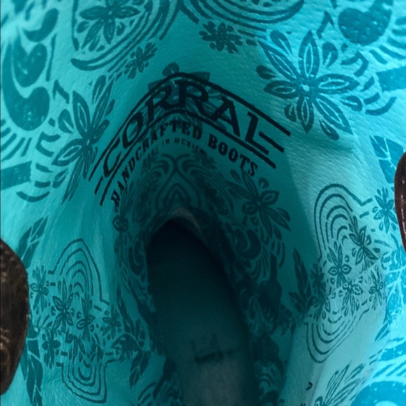 Corral Brown and Turquoise Floral Heeled Boots - Picture 7 of 9